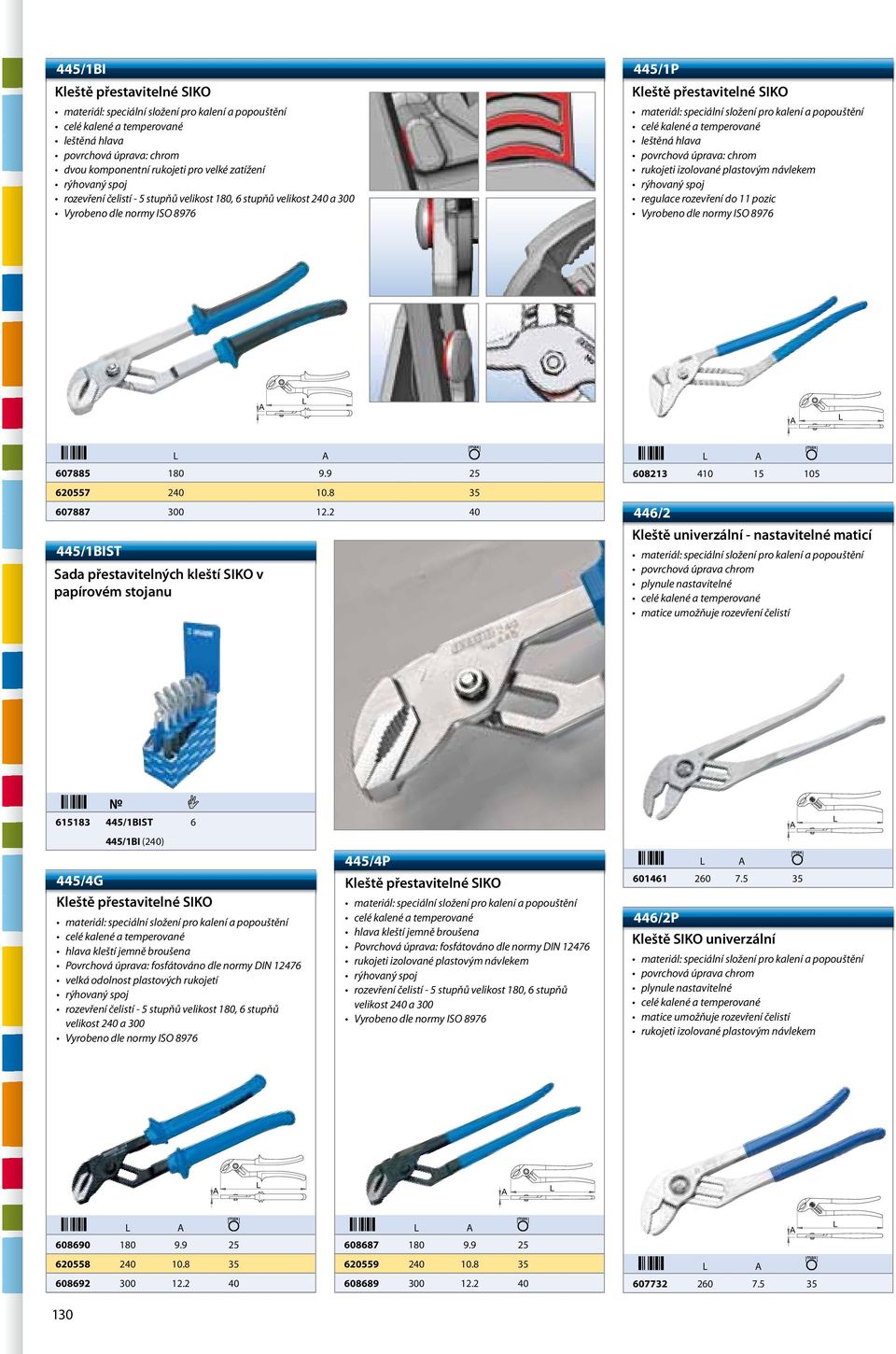 2 40 445/1BIST Sada přestavitelných kleští SIKO v papírovém stojanu 608213 410 15 105 446/2 Kleště univerzální - nastavitelné maticí povrchová úprava chrom plynule nastavitelné matice umožňuje