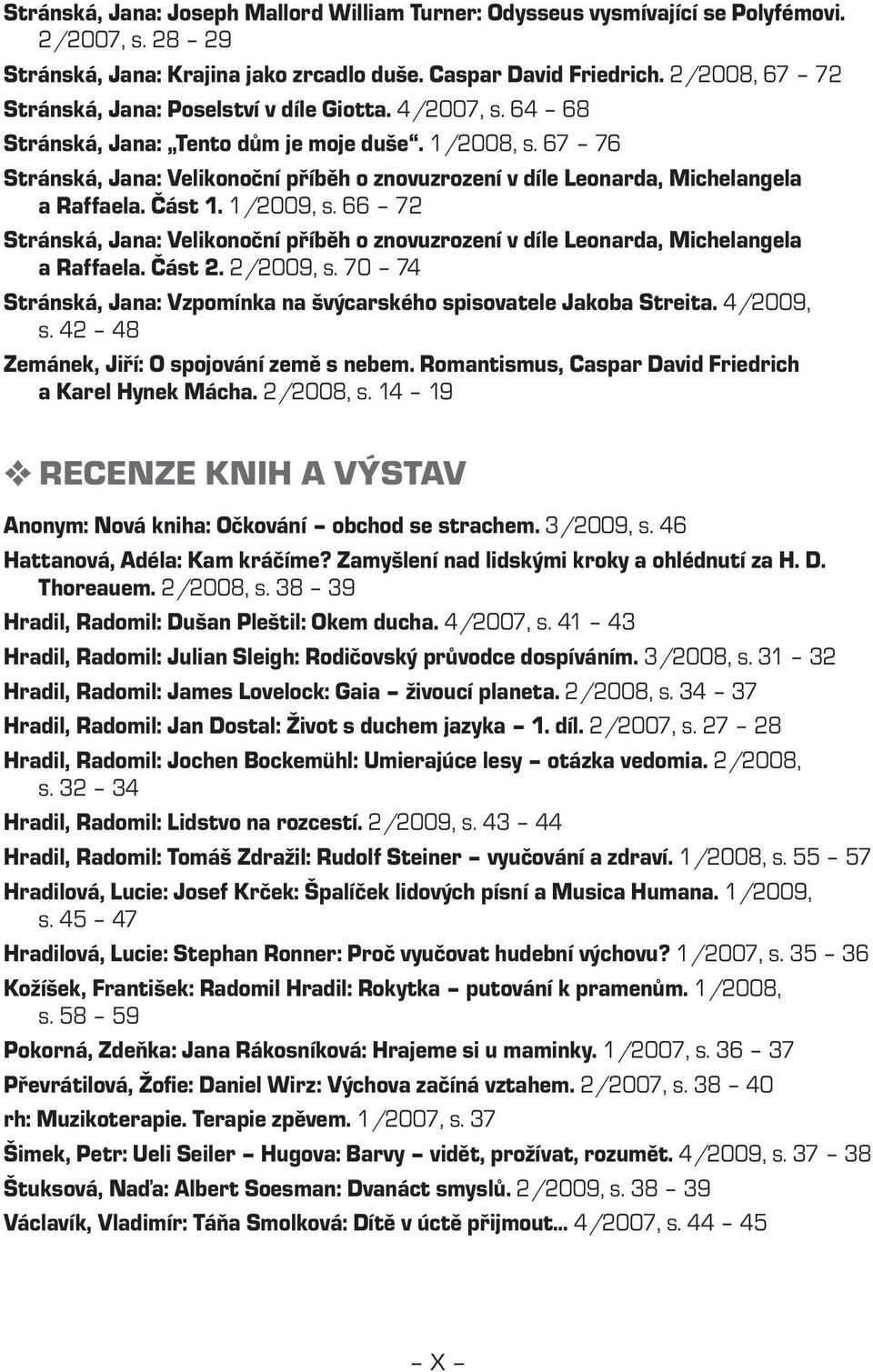 67 76 Stránská, Jana: Velikonoční příběh o znovuzrození v díle Leonarda, Michelangela a Raffaela. Část 1. 1/2009, s.