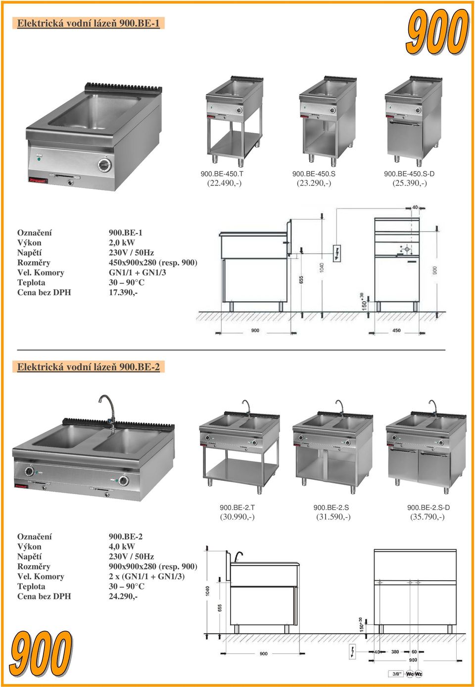 390,- Elektrická vodní lázeň 900.BE-2 Vel. Komory Teplota 900.BE-2 4,0 kw 230V / 50Hz 900x900x280 (resp.