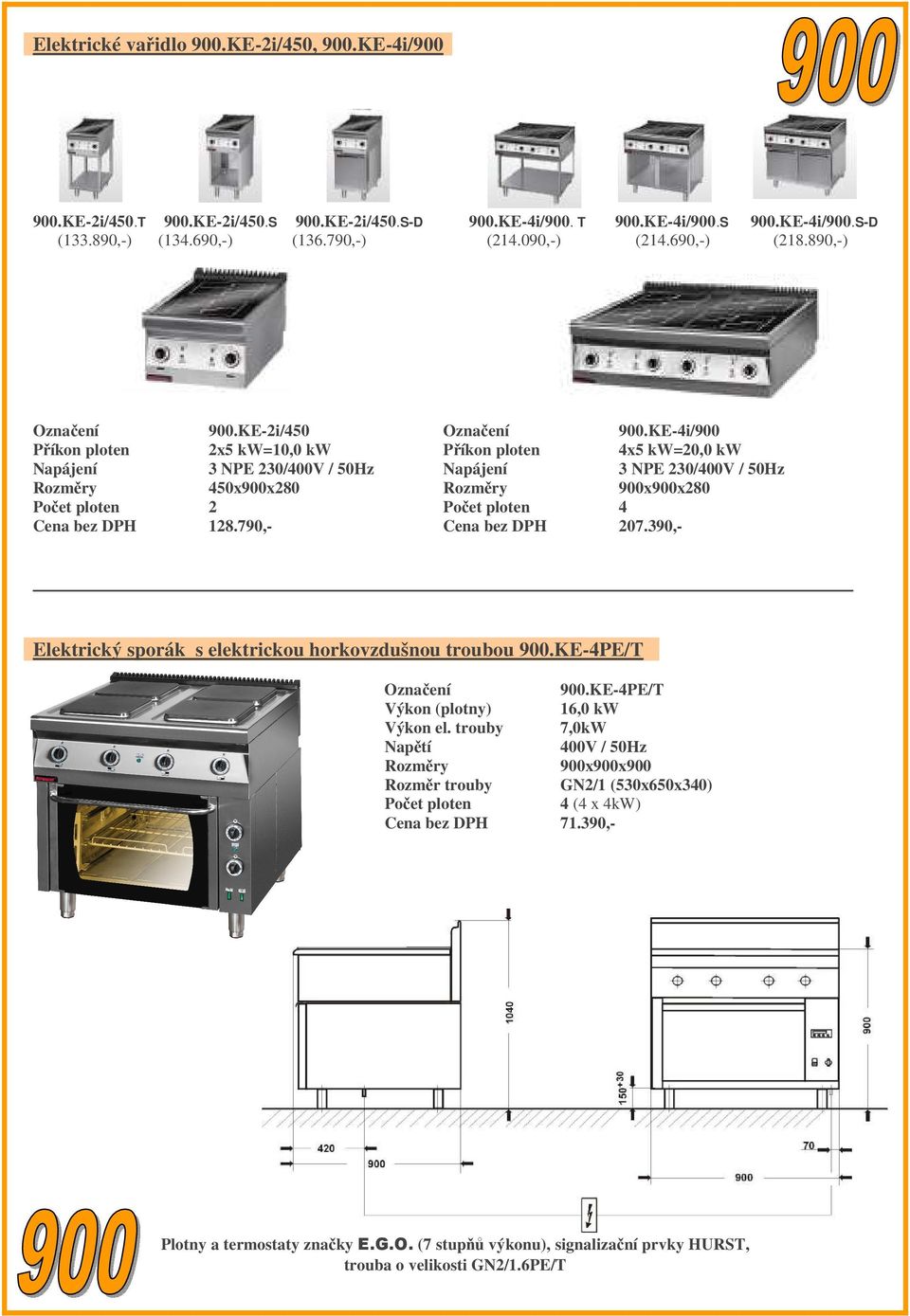 KE-4i/900 Příkon ploten 2x5 kw=10,0 kw Příkon ploten 4x5 kw=20,0 kw Napájení 3 NPE 230/ Napájení 3 NPE 230/ 450x900x280 900x900x280 Počet ploten 2 Počet ploten 4 128.790,- 207.