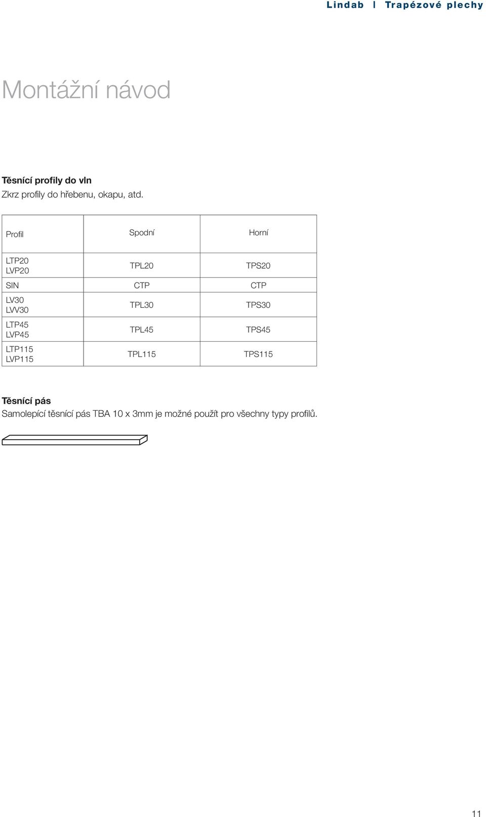 LVP45 LTP115 LVP115 TPL30 TPL45 TPL115 TPS30 TPS45 TPS115 Těsnící pás