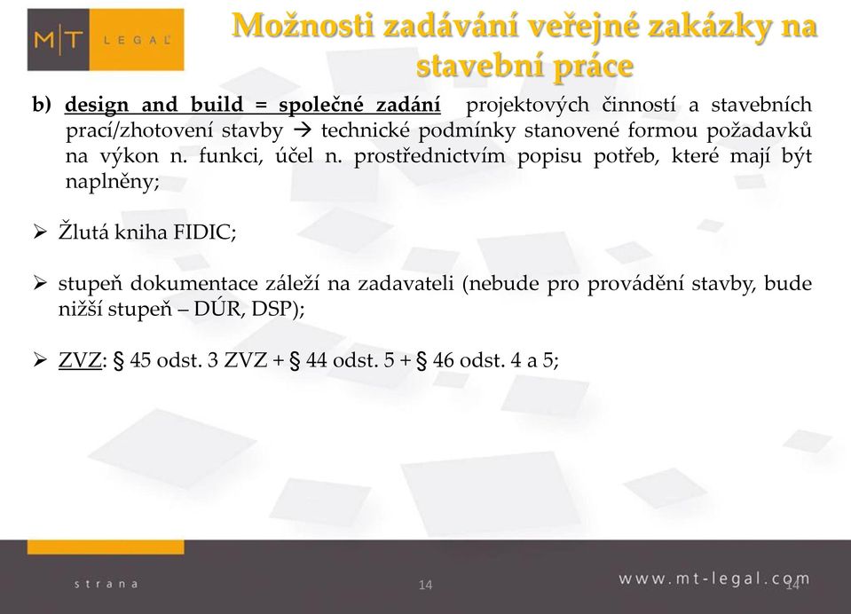 prostřednictvím popisu potřeb, které mají být naplněny; Žlutá kniha FIDIC; stupeň dokumentace záleží na