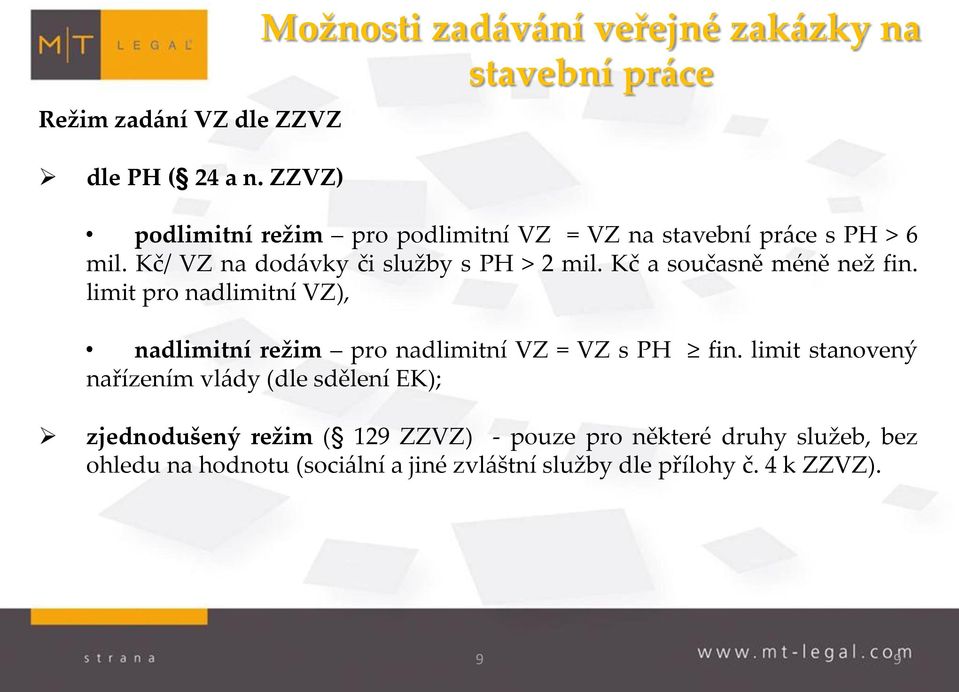 Kč/ VZ na dodávky či služby s PH > 2 mil. Kč a současně méně než fin.