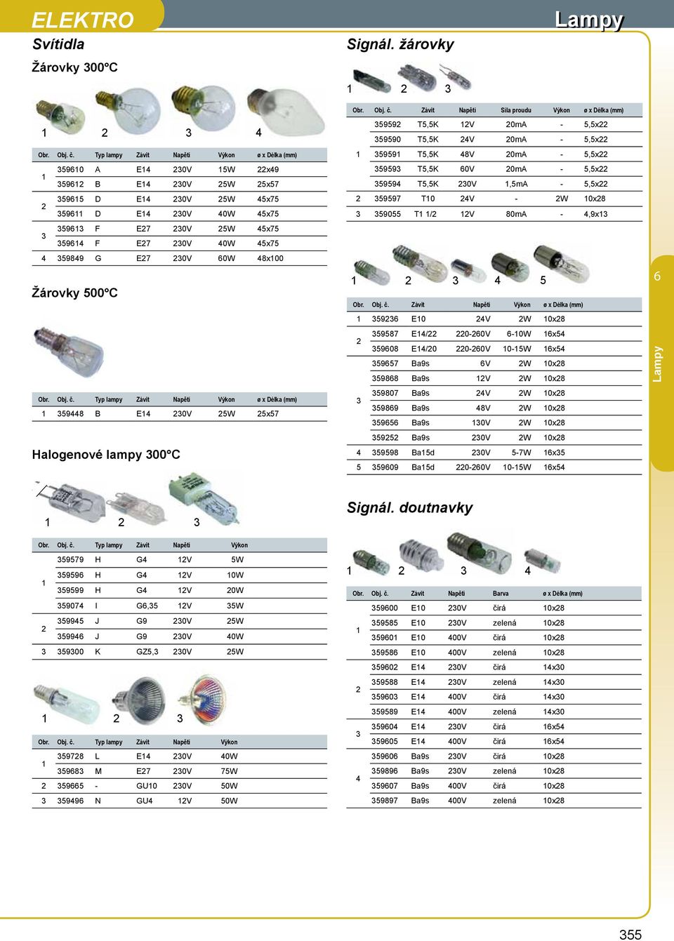 Typ lampy Závit Napětí Výkon ø x Délka 590 A E 0V 5W x9 59 B E 0V 5W 5x57 595 D E 0V 5W 5x75 59 D E 0V 0W 5x75 59 F E7 0V 5W 5x75 59 F E7 0V 0W 5x75 5989 G E7 0V 0W 8x00 Žárovky 500 C Obr. Obj. č.