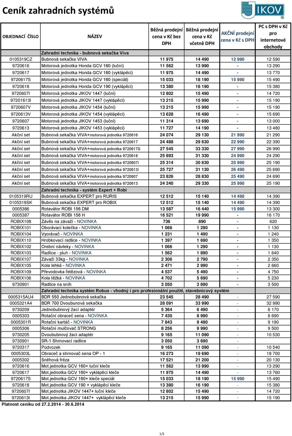 jednotka Honda GCV 190 (vyklápěcí) 13 380 16 190-15 380 9720607I Motorová jednotka JIKOV 1447 (luční) 12 802 15 490-14 720 97201613I Motorová jednotka JIKOV 1447 (vyklápěcí) 13 215 15 990-15 190