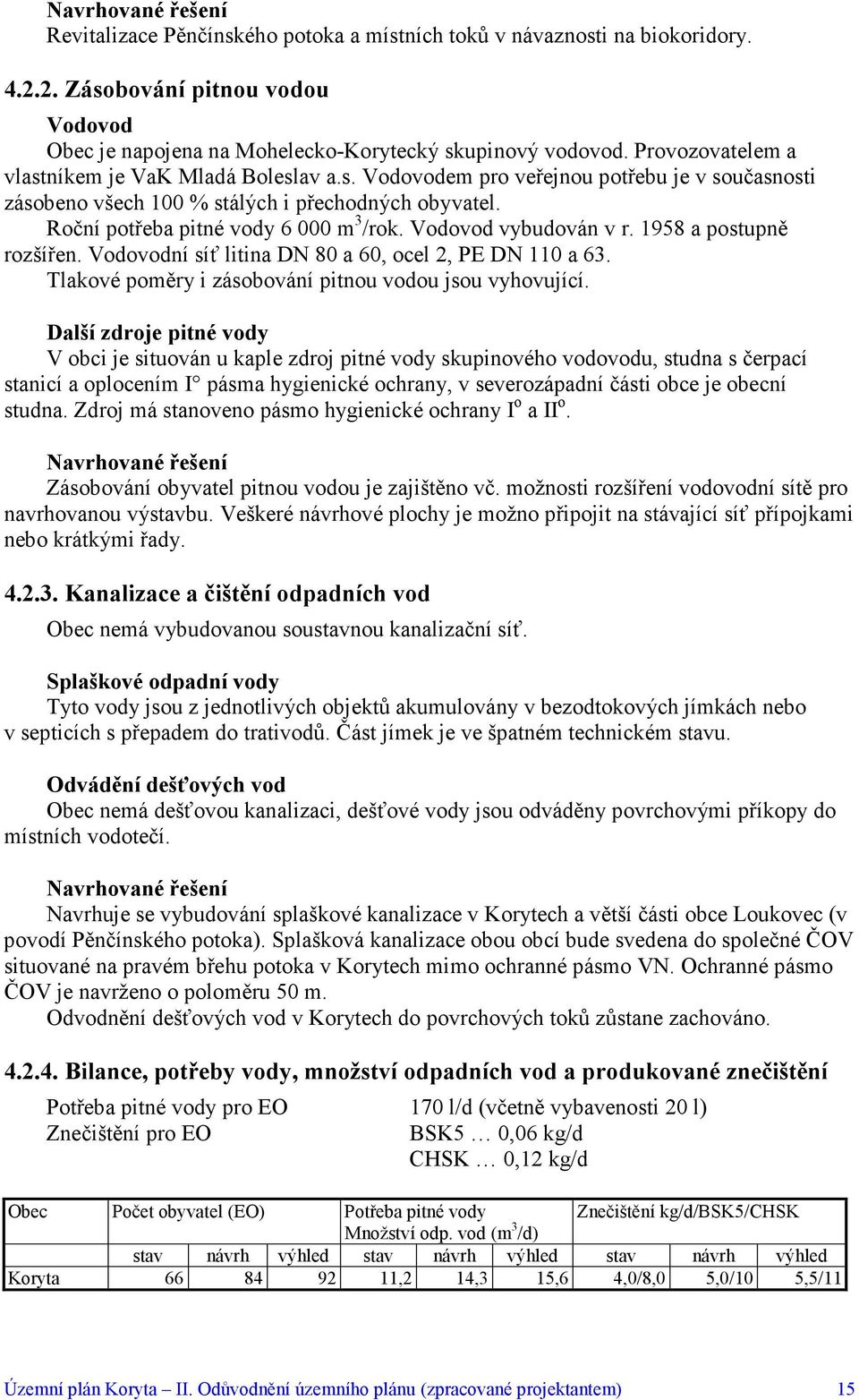 Vodovod vybudován v r. 1958 a postupně rozšířen. Vodovodní síť litina DN 80 a 60, ocel 2, PE DN 110 a 63. Tlakové poměry i zásobování pitnou vodou jsou vyhovující.