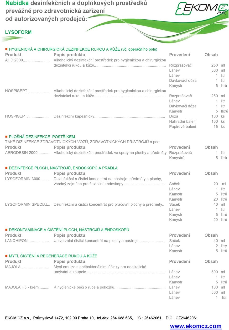 .. Alkoholický dezinfekční prostředek pro hygienickou a chirurgickou dezinfekci rukou a kůže... Rozprašovač 250 ml Dávkovači dóza 5 flitrů HOSPISEPT... Dezinfekční kapesníčky.