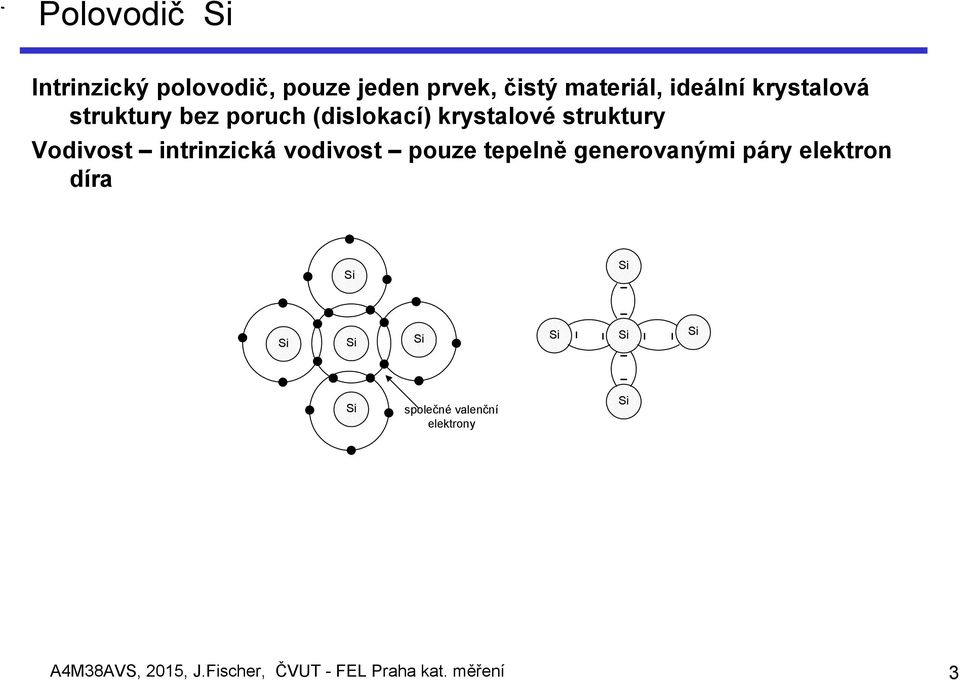 intrinzická vodivost pouze tepelně generovanými páry elektron díra Si Si Si Si Si