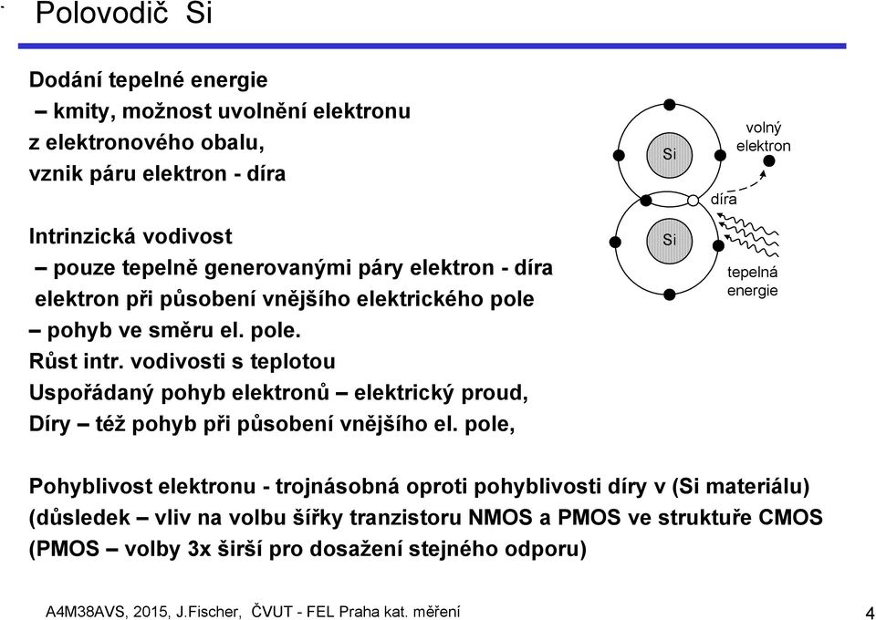 vodivosti s teplotou Uspořádaný pohyb elektronů elektrický proud, Díry též pohyb při působení vnějšího el.