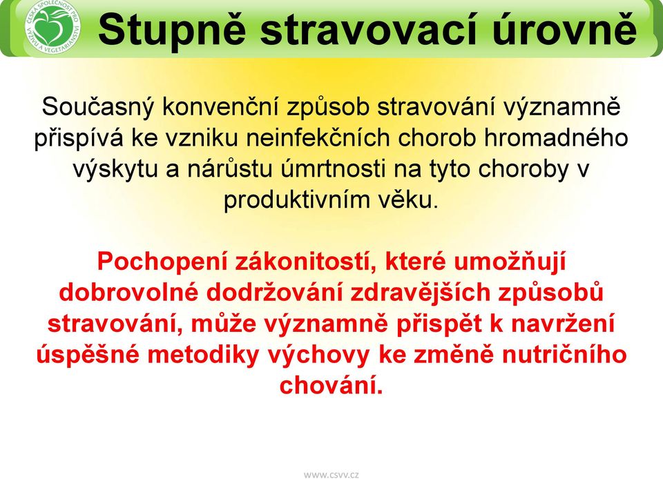 věku. Pochopení zákonitostí, které umožňují dobrovolné dodržování zdravějších způsobů