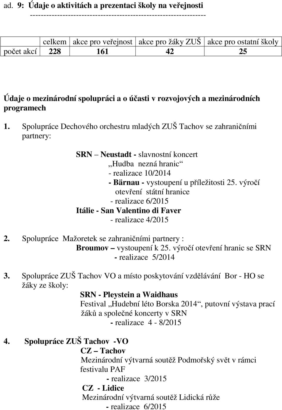 Spolupráce Dechového orchestru mladých ZUŠ Tachov se zahraničními partnery: SRN Neustadt - slavnostní koncert,,hudba nezná hranic - realizace 10/2014 - Bärnau - vystoupení u příležitosti 25.