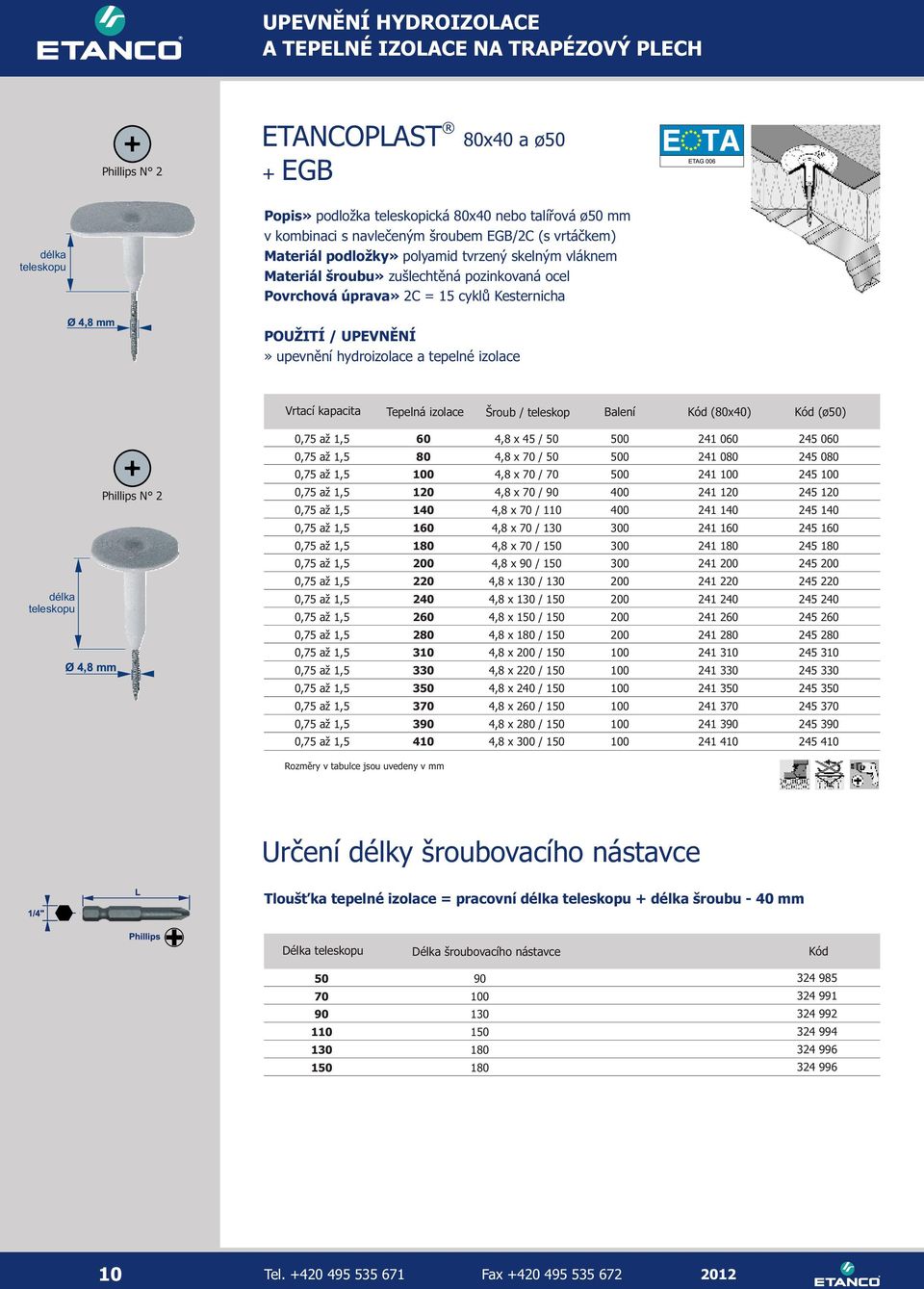 izolace Vrtací kapacita Tepelná izolace Šroub / teleskop Balení Kód (80x40) Kód (ø) délka teleskopu Phillips N 2 0,7 až, 0,7 až, 0,7 až, 0,7 až, 0,7 až, 0,7 až, 0,7 až, 0,7 až, 0,7 až, 0,7 až, 0,7