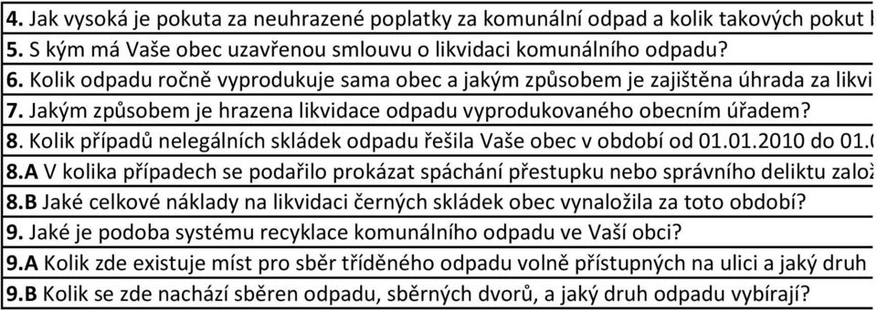 Kolik případů nelegálních skládek odpadu řešila Vaše obec v období od 01.01.2010 do 01.01.? 8.