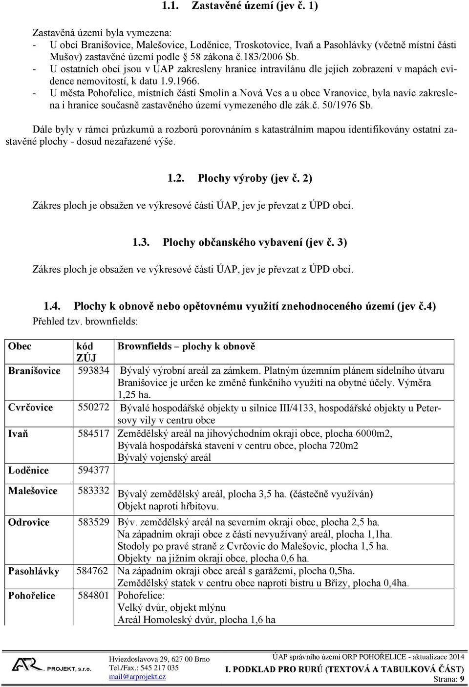 - U ostatních obcí jsou v ÚAP zakresleny hranice intravilánu dle jejich zobrazení v mapách evidence nemovitostí, k datu 1.9.1966.