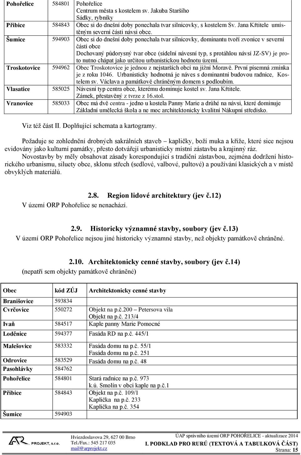 Šumice 594903 Obec si do dnešní doby ponechala tvar silnicovky, dominantu tvoří zvonice v severní části obce Dochovaný půdorysný tvar obce (sídelní návesní typ, s protáhlou návsí JZ-SV) je proto