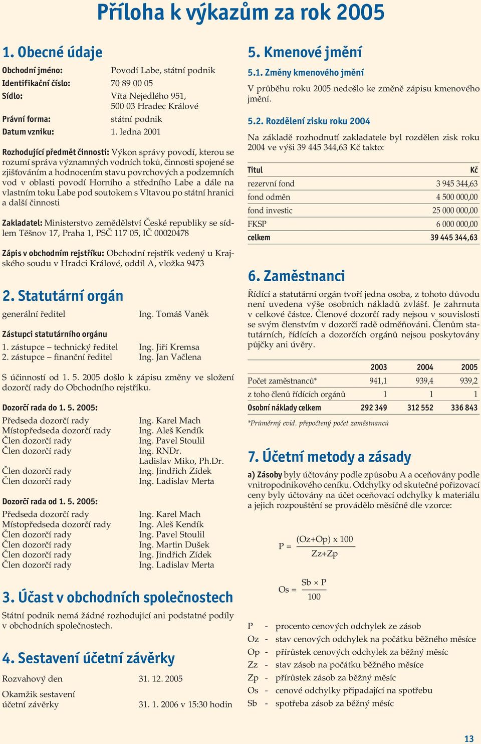 ledna 2001 Rozhodující předmět činnosti: Výkon správy povodí, kterou se rozumí správa významných vodních toků, činnosti spojené se zjišťováním a hodnocením stavu povrchových a podzemních vod v