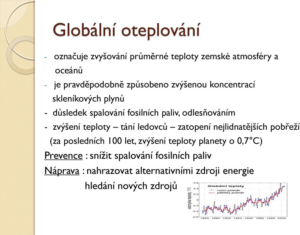 teploty tání ledovců zatopení nejlidnatějších pobřeží (za posledních 100 let, zvýšení teploty planety o 0,7 C)