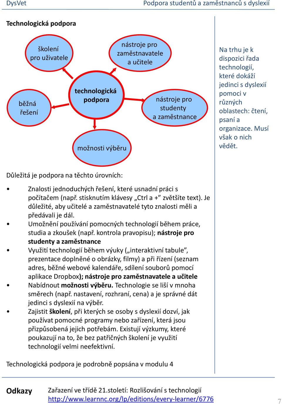 Důležitá je podpora na těchto úrovních: Znalosti jednoduchých řešení, které usnadní práci s počítačem (např. stisknutím klávesy Ctrl a + zvětšíte text).