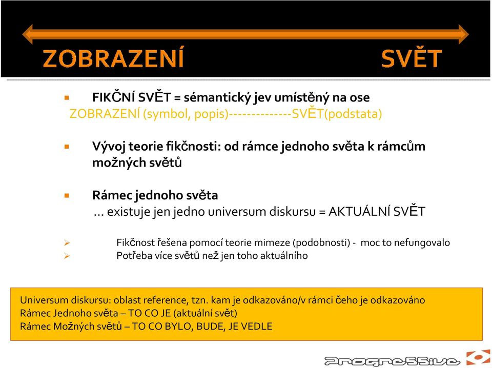 pomocí teorie mimeze (podobnosti)- moc to nefungovalo Potřeba více světů než jen toho aktuálního Universum diskursu: oblast