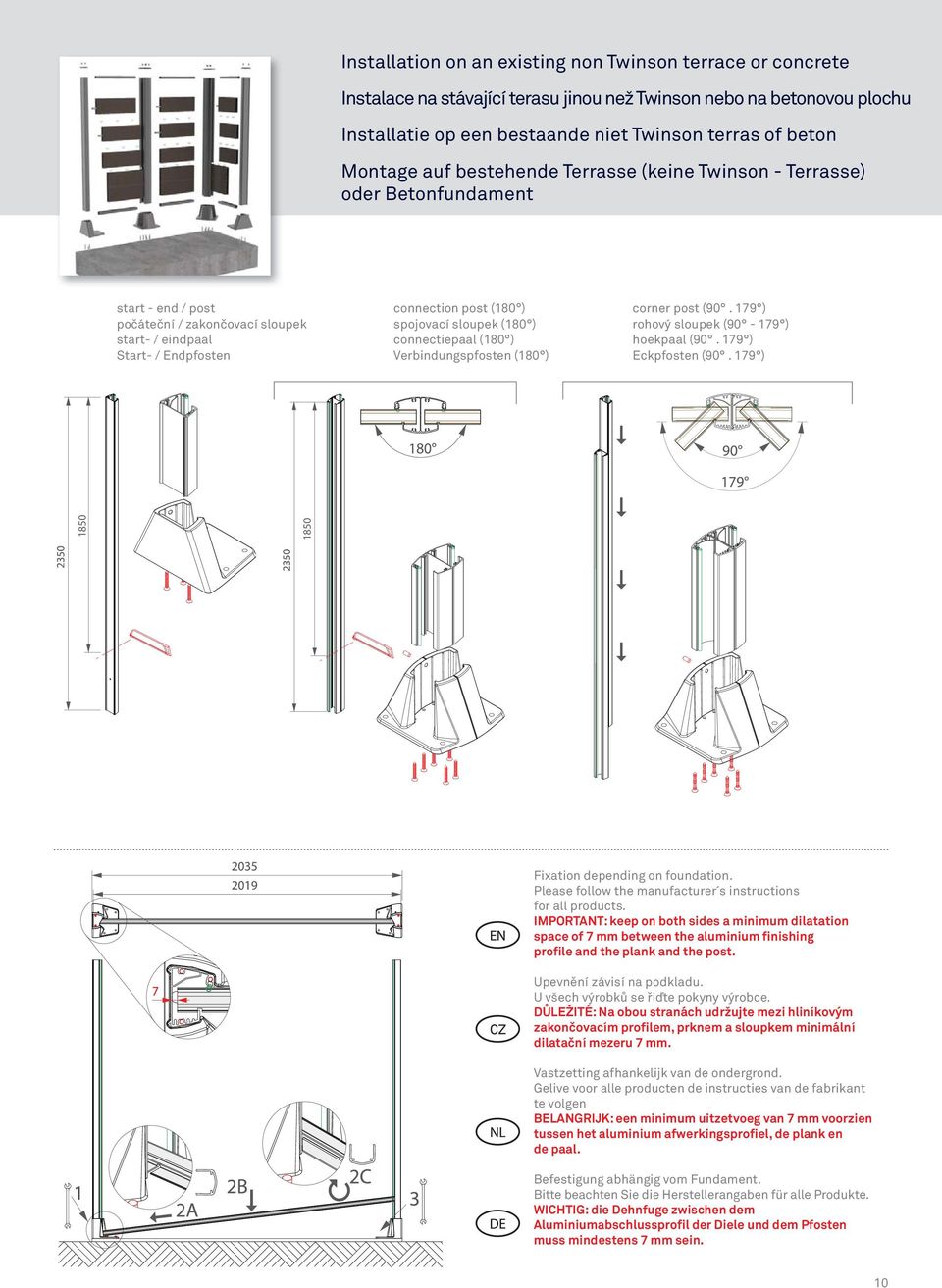 179 ) Eckpfosten (90. 179 ) 1850 1850 Fixation depending on foundation. Please follow the manufacturer s instructions for all products.