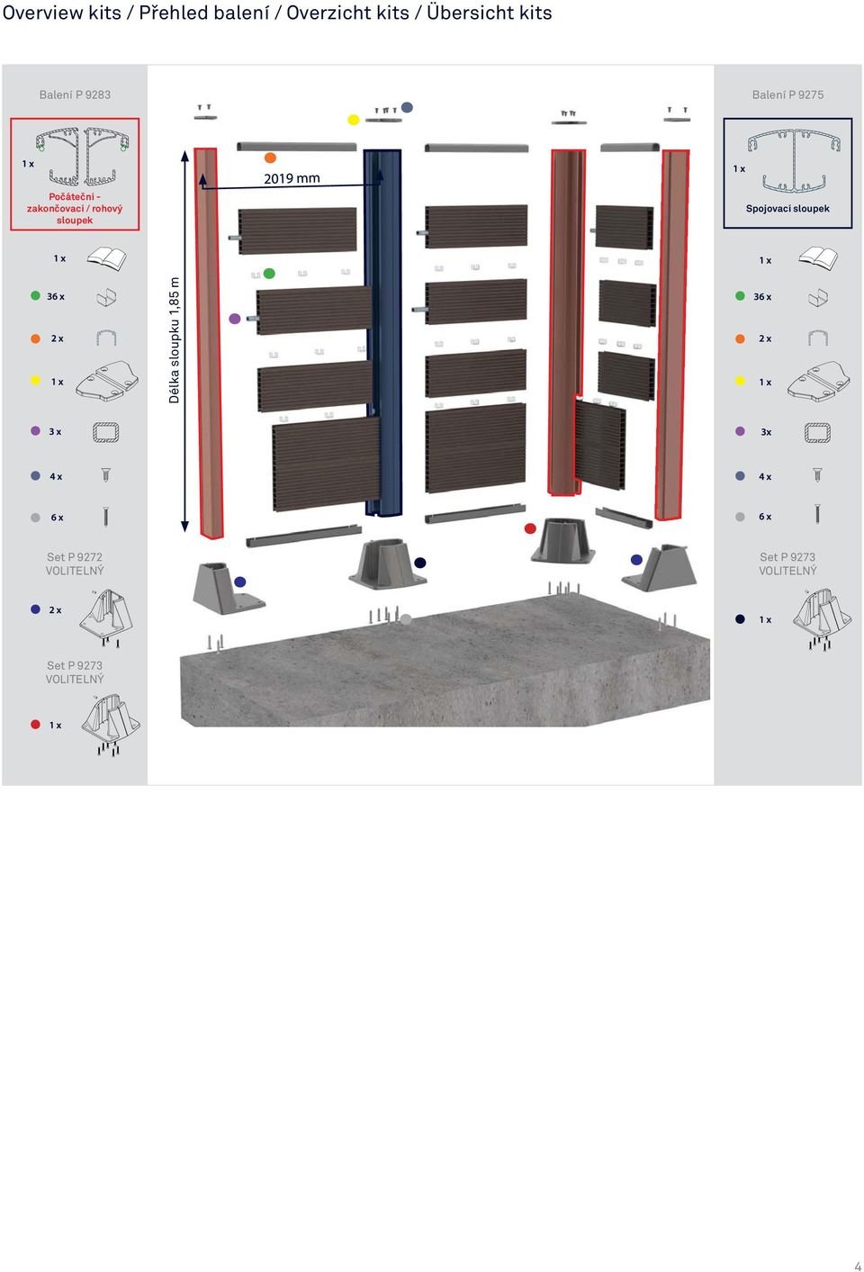 rohový sloupek Spojovací sloupek Délka sloupku 1,85 m Set P