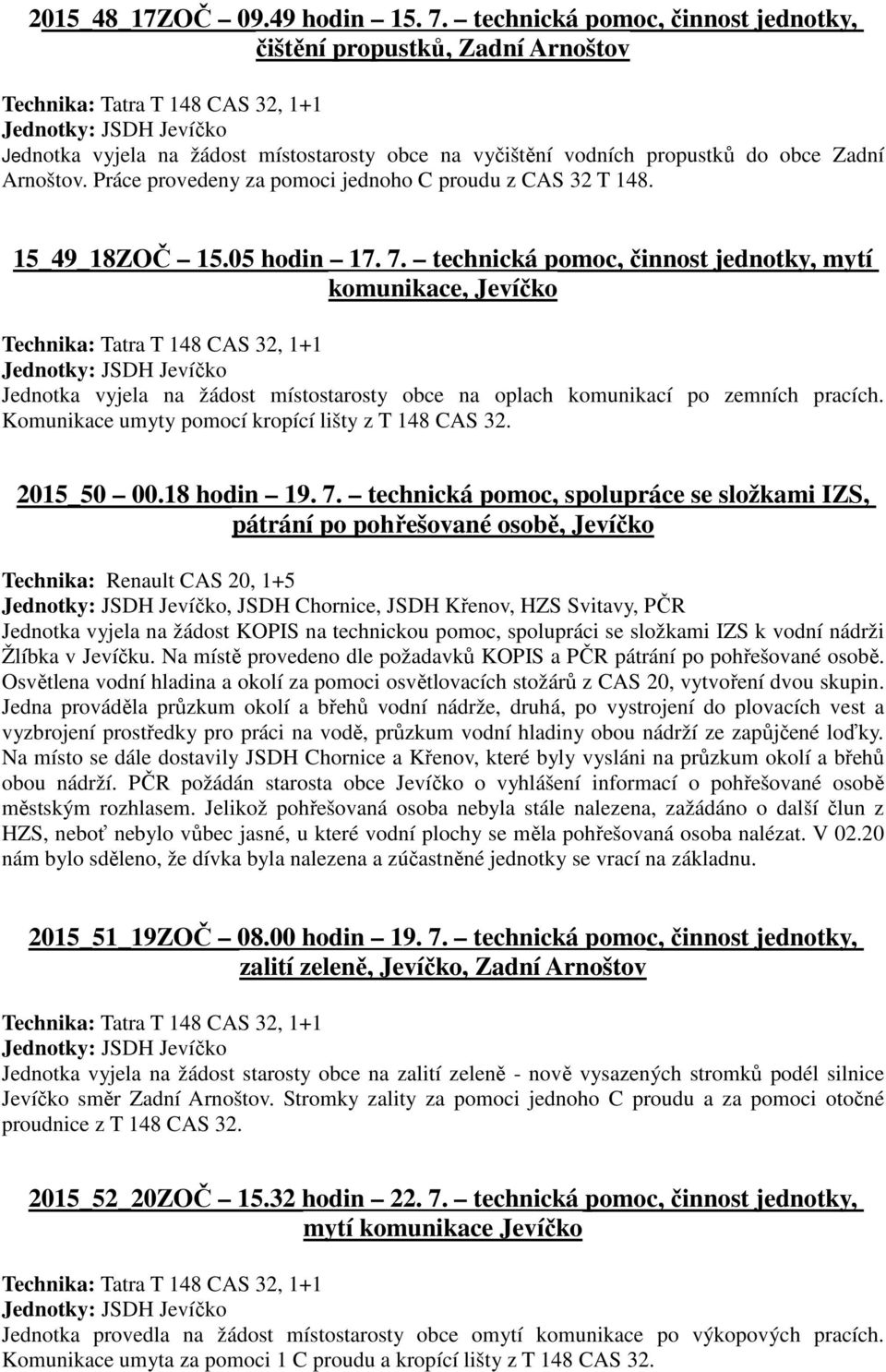 Práce provedeny za pomoci jednoho C proudu z CAS 32 T 148. 15_49_18ZOČ 15.05 hodin 17. 7.