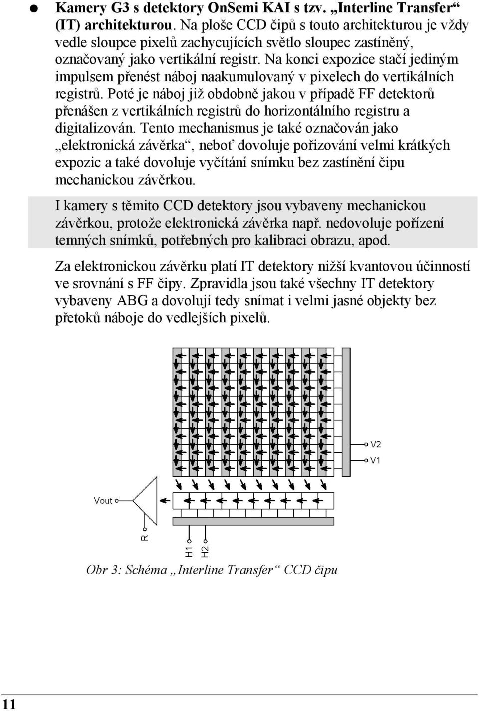 Na konci expozice stačí jediným impulsem přenést náboj naakumulovaný v pixelech do vertikálních registrů.