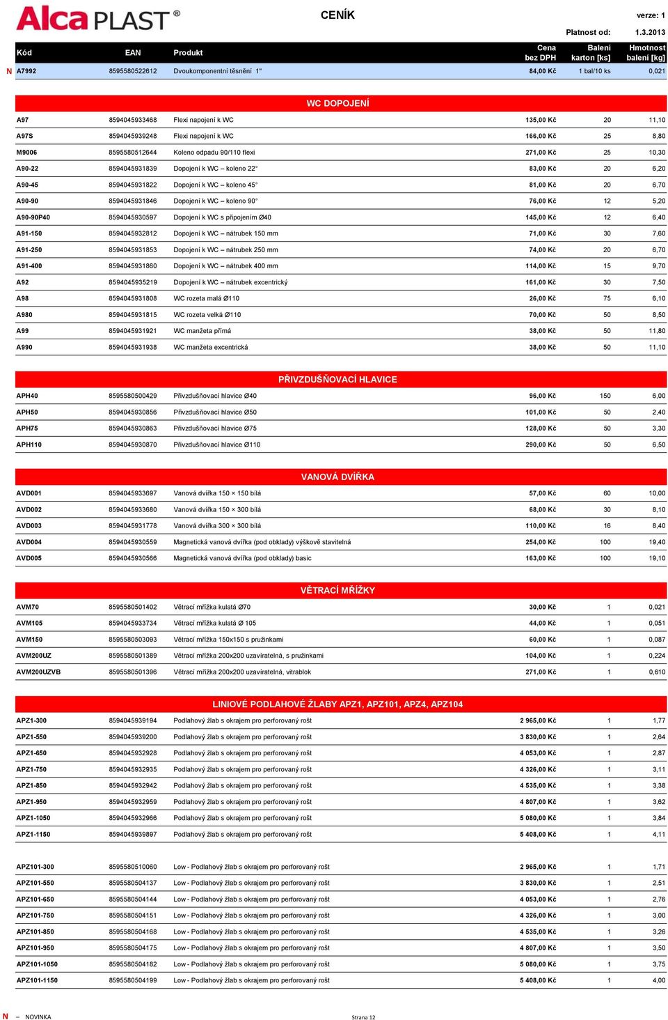 A90-90 8594045931846 Dopojení k WC koleno 90 76,00 Kč 12 5,20 A90-90P40 8594045930597 Dopojení k WC s připojením Ø40 145,00 Kč 12 6,40 A91-150 8594045932812 Dopojení k WC nátrubek 150 mm 71,00 Kč 30