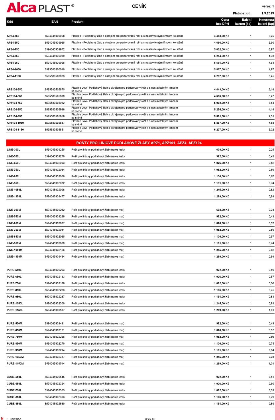 3,97 APZ4-850 8594045939989 Flexible - Podlahový žlab s okrajem pro perforovaný rošt a s nastavitelným límcem ke stěně 5 254,00 Kč 1 4,33 APZ4-950 8594045939996 Flexible - Podlahový žlab s okrajem