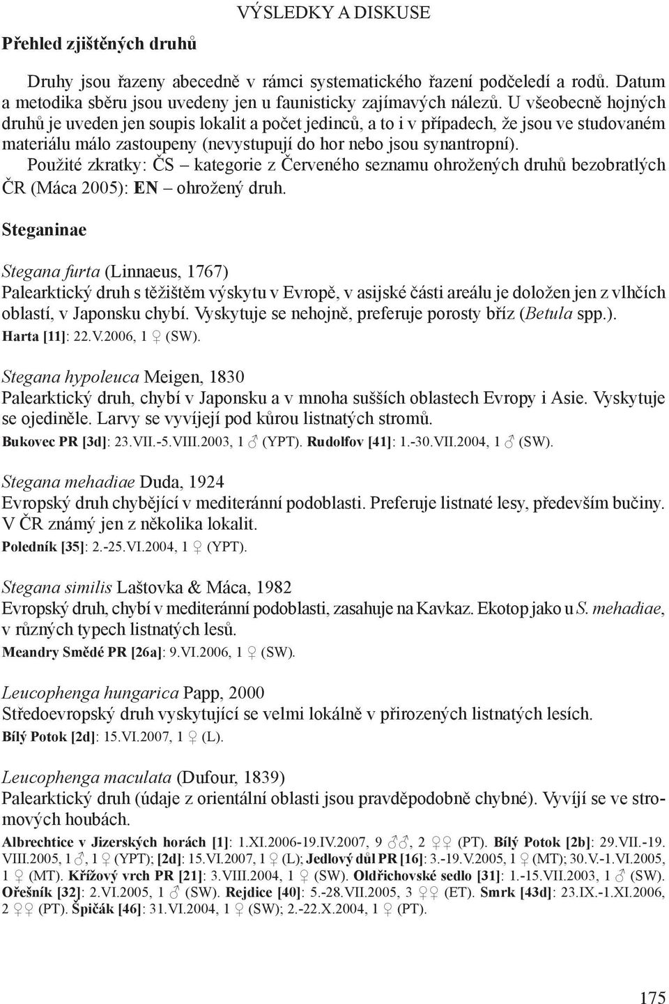 Použité zkratky: ČS kategorie z Červeného seznamu ohrožených druhů bezobratlých ČR (Máca 2005): EN ohrožený druh.