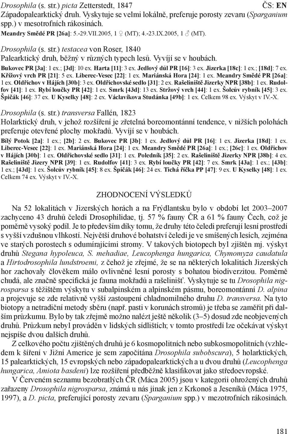 Bukovec PR [3a]: 1 ex.; [3d]: 10 ex. Harta [11]: 3 ex. Jedlový důl PR [16]: 3 ex. Jizerka [18c]: 1 ex.; [18d]: 7 ex. Křížový vrch PR [21]: 5 ex. Liberec-Vesec [22]: 1 ex. Mariánská Hora [24]: 1 ex.