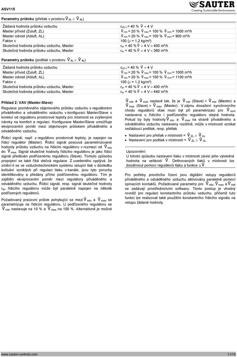 rqv = 4 % 4 4 m³/h Skutečná hodnota průtoku vzduchu, Master rqv = 4 % 4 6 m³/h Parametry průtoku (podtlak v prostoru ZL AL) Žádaná hodnota průtoku vzduchu cq.