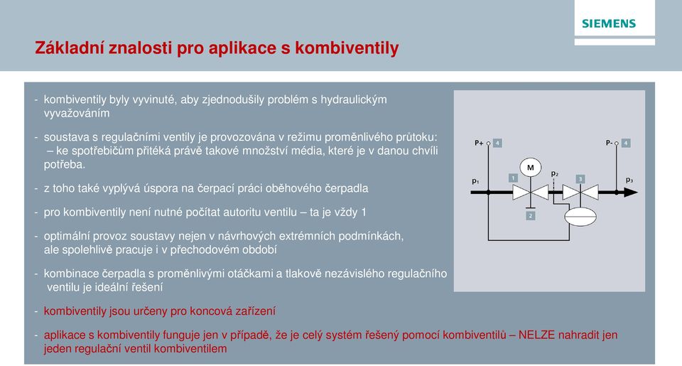 - z toho také vyplývá úspora na erpací práci ob hového erpadla - pro kombiventily není nutné po ítat autoritu ventilu ta je vždy 1 - optimální provoz soustavy nejen v návrhových extrémních