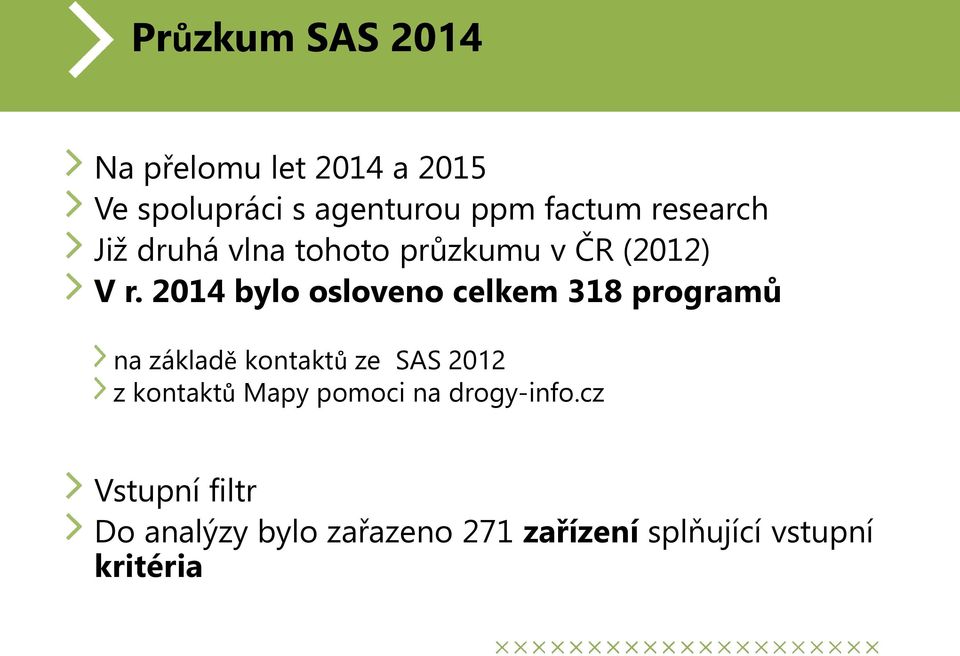 2014 bylo osloveno celkem 318 programů na základě kontaktů ze SAS 2012 z kontaktů