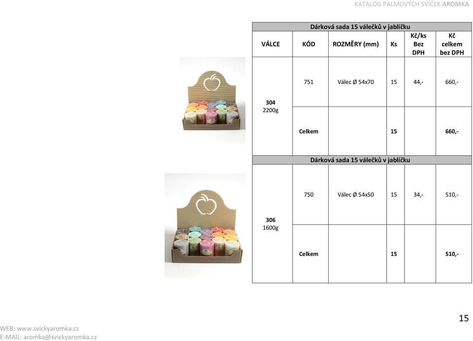 Celkem 15 660,- Dárková sada 15 válečků v jablíčku 750