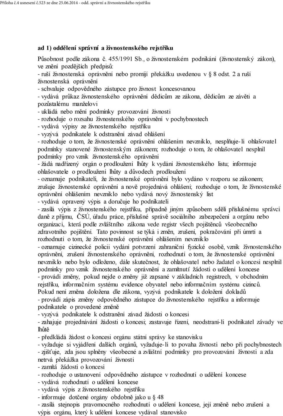 2 a ruší živnostenská oprávnění - schvaluje odpovědného zástupce pro živnost koncesovanou - vydává průkaz živnostenského oprávnění dědicům ze zákona, dědicům ze závěti a pozůstalému manželovi -