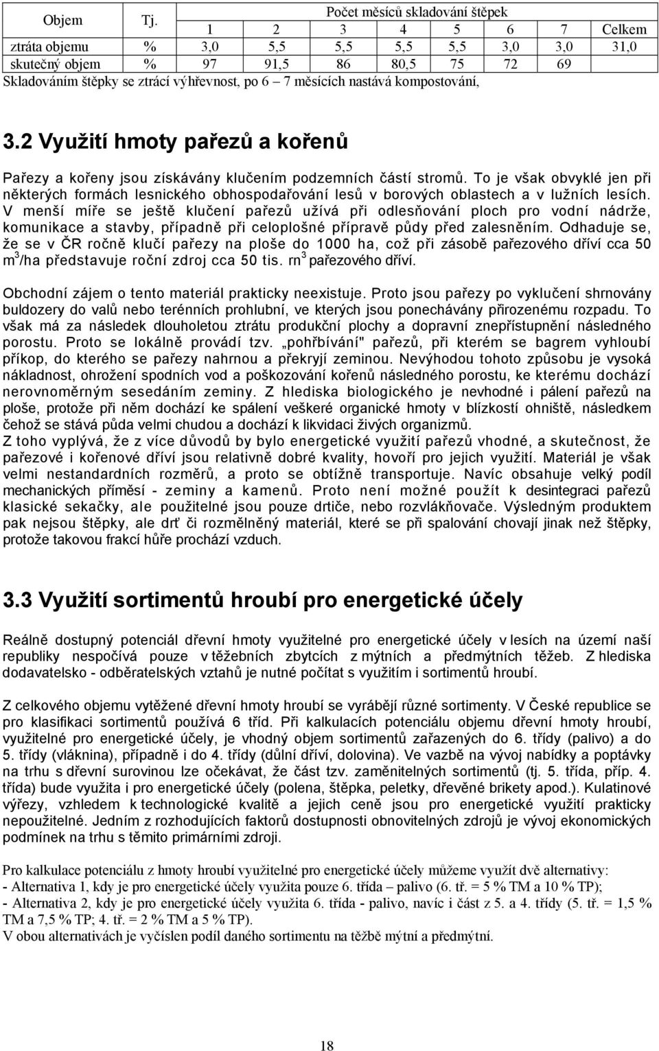 nastává kompostování, 3.2 Využití hmoty pařezů a kořenů Pařezy a kořeny jsou získávány klučením podzemních částí stromů.