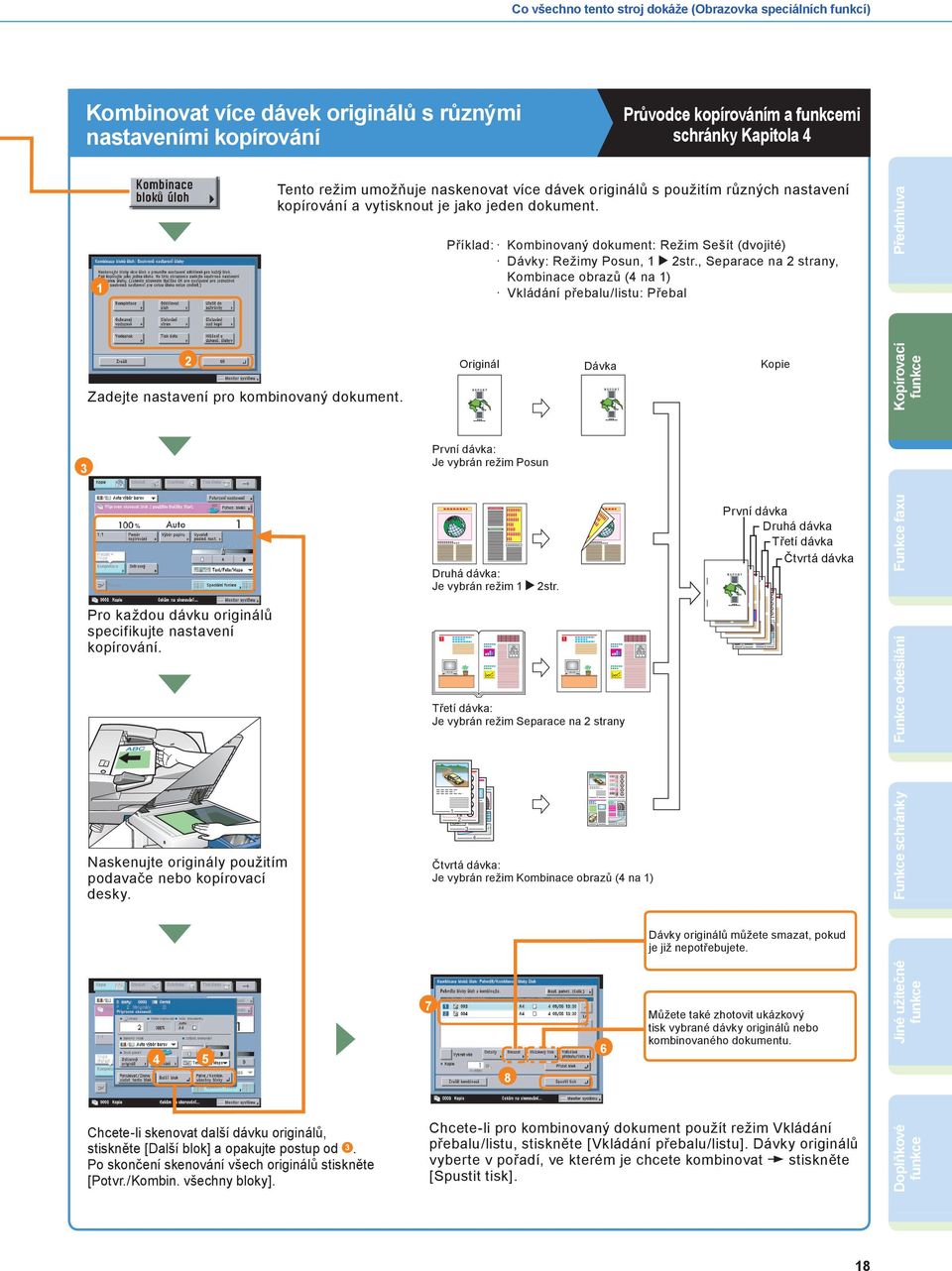 , Separace na strany, Kombinace obrazů ( na ) Vkládání přebalu/listu: Přebal Předmluva Zadejte nastavení pro kombinovaný dokument.