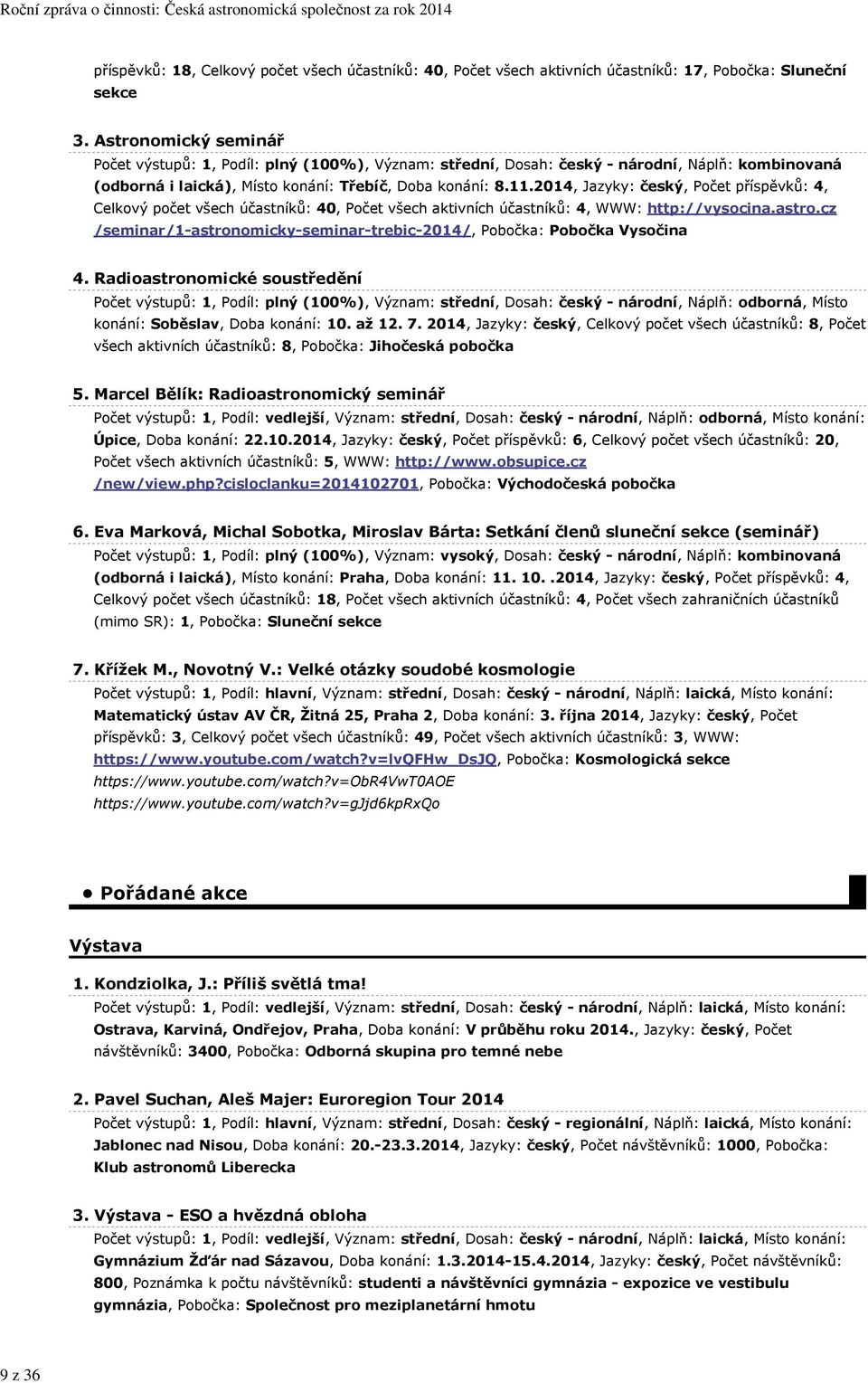 2014, Jazyky: český, Počet příspěvků: 4, Celkový počet všech účastníků: 40, Počet všech aktivních účastníků: 4, WWW: http://vysocina.astro.