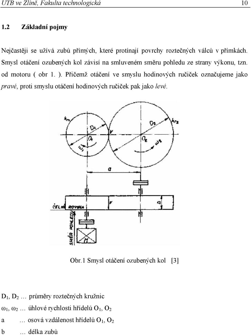 Smysl otáčení ozubených kol závisí na smluveném směru pohledu ze strany výkonu, tzn. od motoru ( obr 1. ).