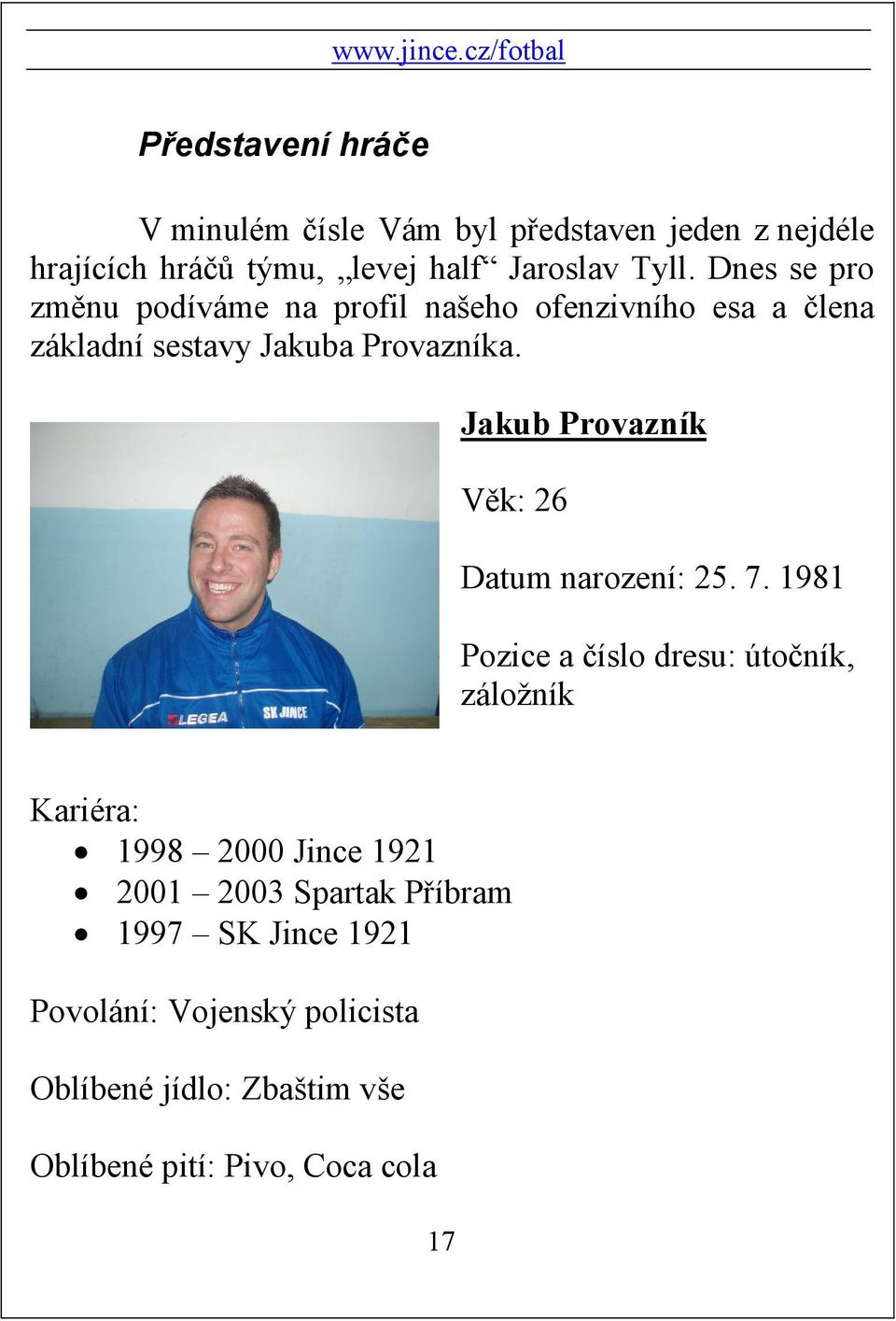 Jakub Provazník Věk: 26 Datum narození: 25. 7.