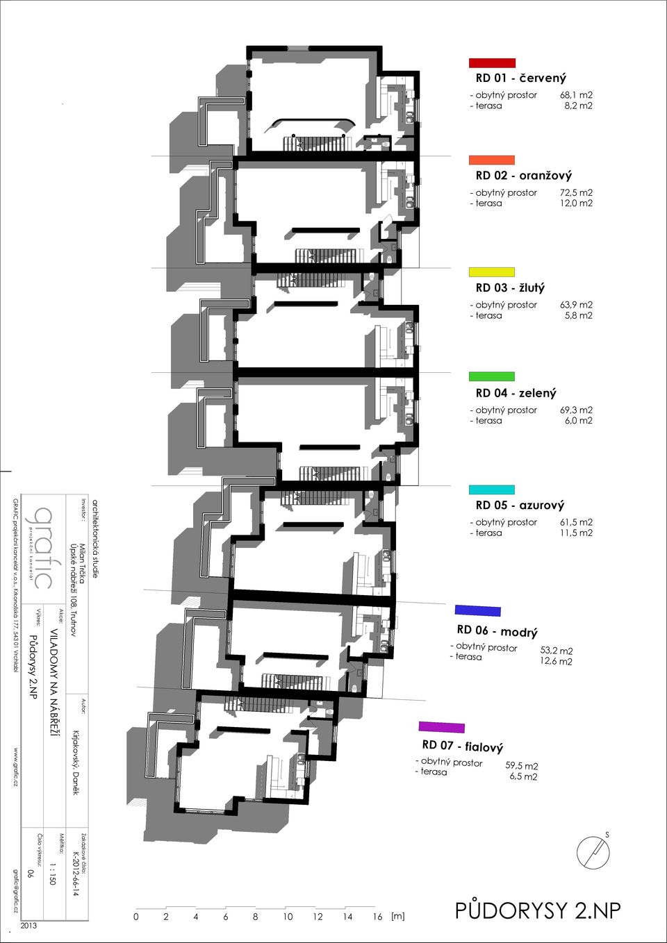 12,0 m2 RD 03 - žlutý - obytný prostor 63,9 m2 - terasa 5,8 m2 RD 04 - zelený - obytný prostor 69,3 m2 - terasa 6,0 m2 RD