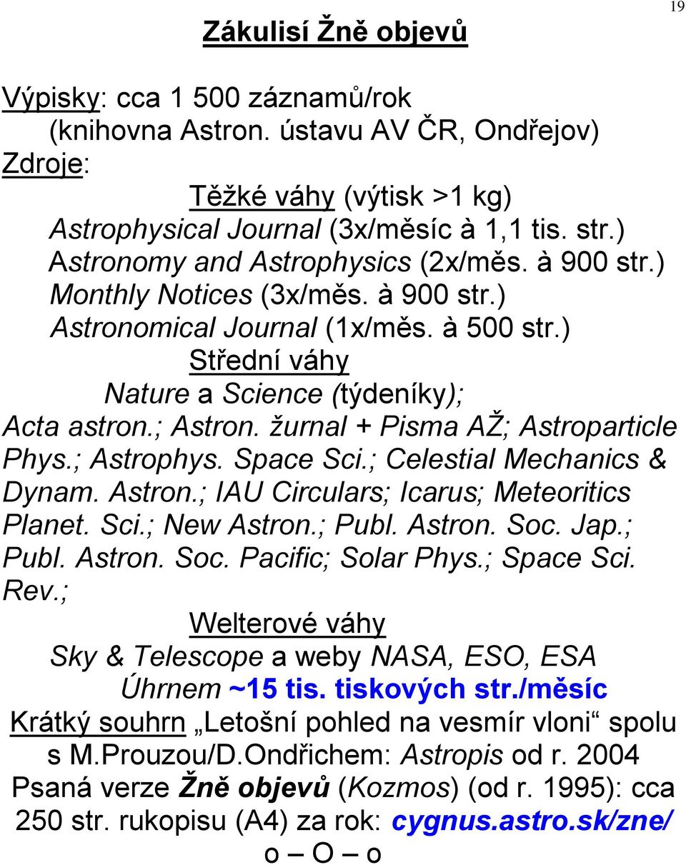 žurnal + Pisma AŽ; Astroparticle Phys.; Astrophys. Space Sci.; Celestial Mechanics & Dynam. Astron.; IAU Circulars; Icarus; Meteoritics Planet. Sci.; New Astron.; Publ. Astron. Soc.