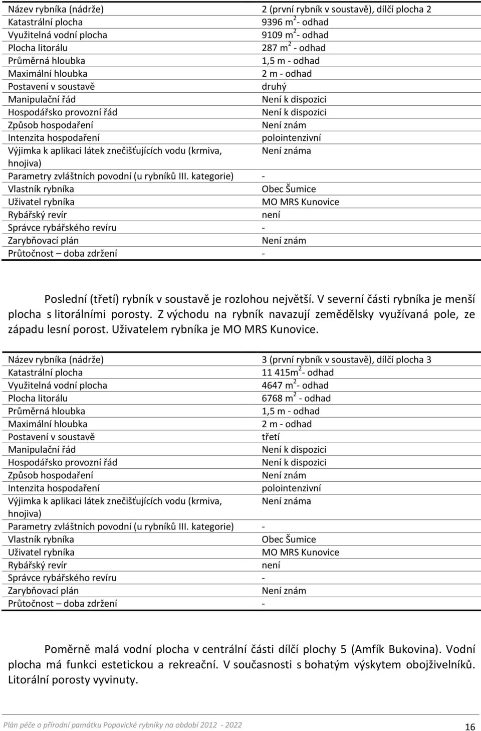 polointenzivní Výjimka k aplikaci látek znečišťujících vodu (krmiva, Není známa hnojiva) Parametry zvláštních povodní (u rybníků III.