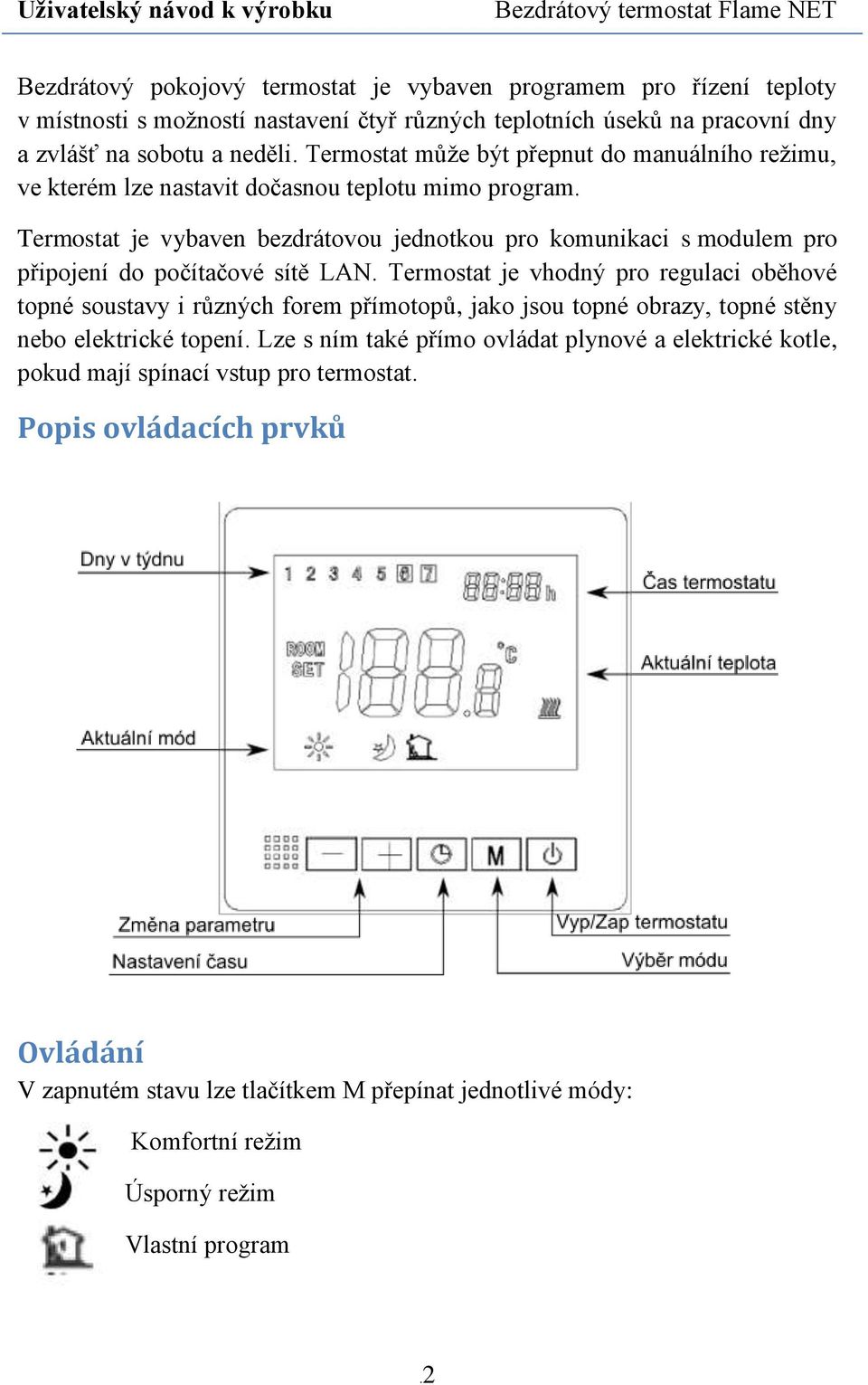 Termostat je vybaven bezdrátovou jednotkou pro komunikaci s modulem pro připojení do počítačové sítě LAN.