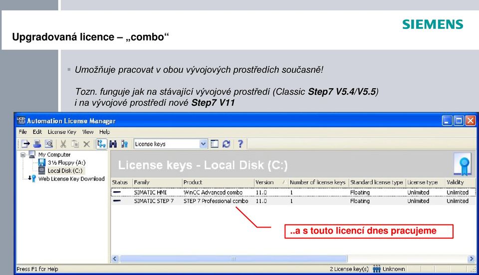 funguje jak na stávající vývojové prostředí (Classic Step7 V5.