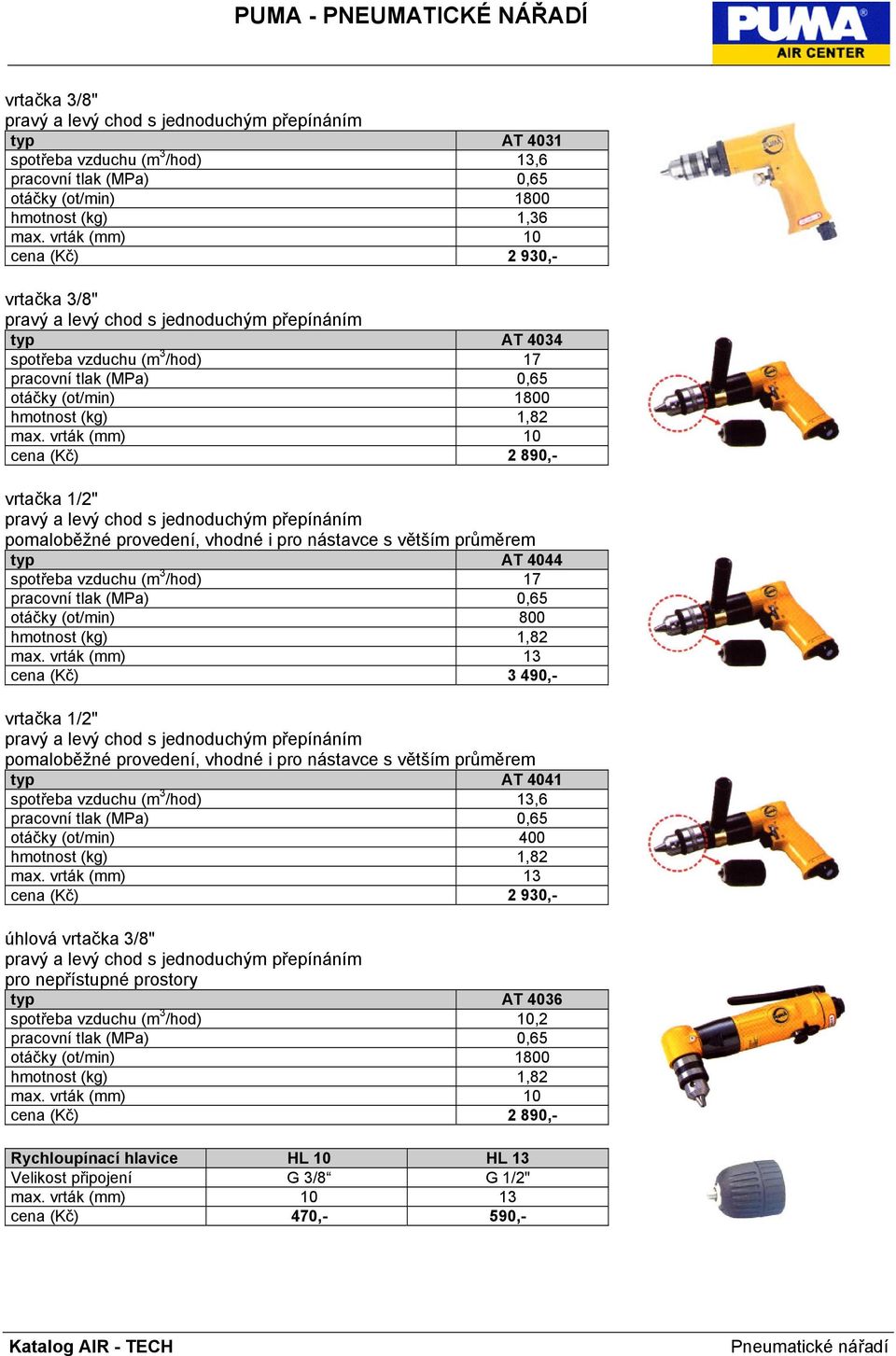 vrták (mm) 10 cena (Kč) 2 890,- vrtačka 1/2" pomaloběžné provedení, vhodné i pro nástavce s větším průměrem AT 4044 spotřeba vzduchu (m 3 /hod) 17 otáčky (ot/min) 800 hmotnost (kg) 1,82 max.