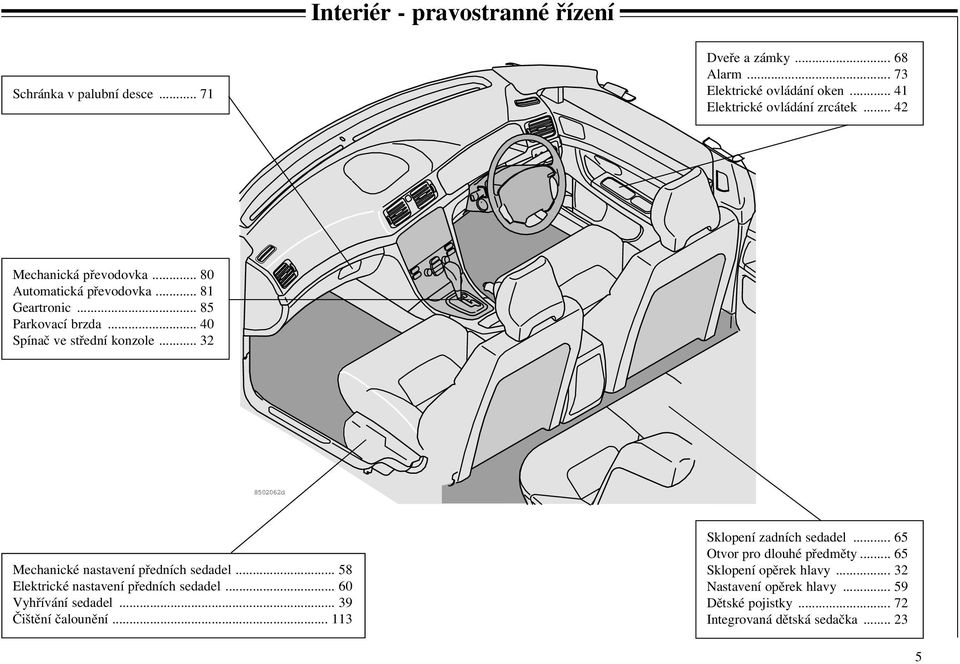 .. 32 8502062d Mechanické nastavení předních sedadel... 58 Elektrické nastavení předních sedadel... 60 Vyhřívání sedadel... 39 Čištění čalounění.