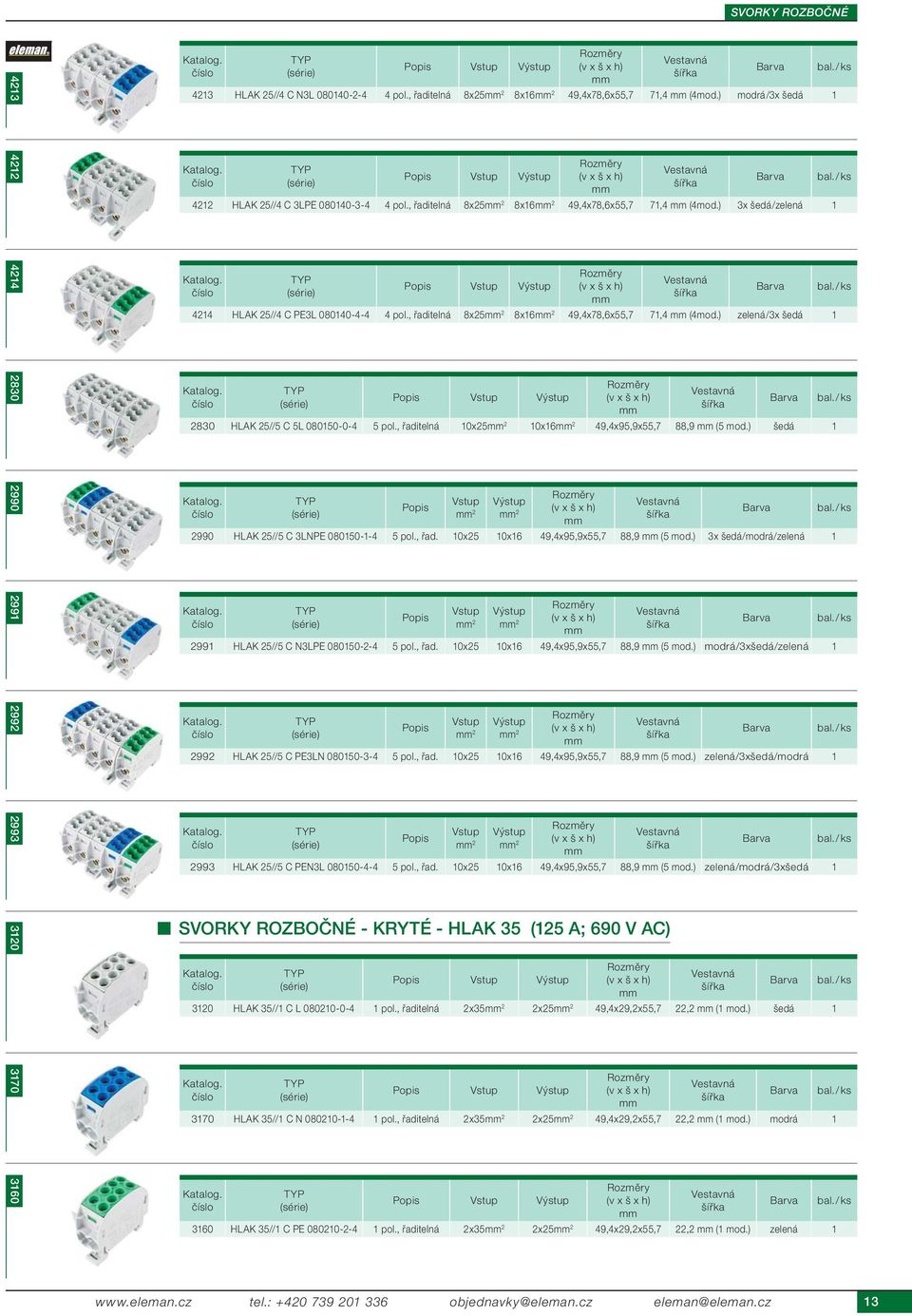 ) 3x šedá /zelená 1 Vstup Výstup Vestavná šířka 4214 HLAK 25//4 C PE3L 080140-4-4 4 pol., řaditelná 8x25 2 8x16 2 49,4x78,6x55,7 71,4 (4mod.