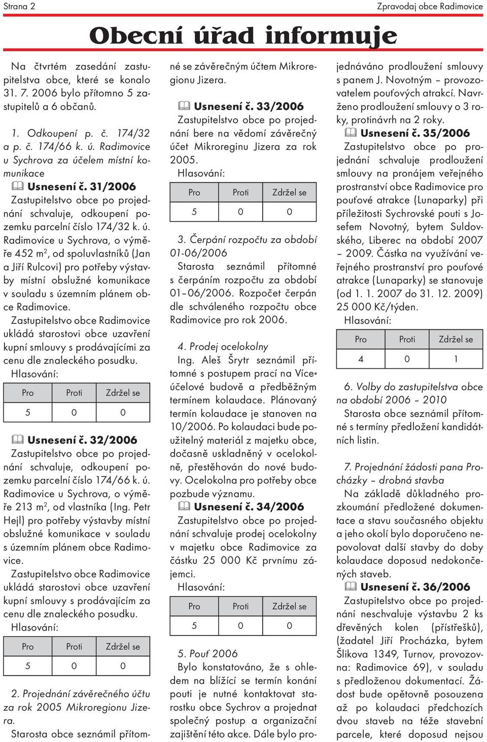 elem místní komunikace Usnesení č. 31/2006 schvaluje, odkoupení pozemku parcelní číslo 174/32 k. ú.